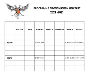 ΠΡΟΓΡΑΜΜΑ ΠΡΟΠΟΝΗΣΕΩΝ 2024 -2025